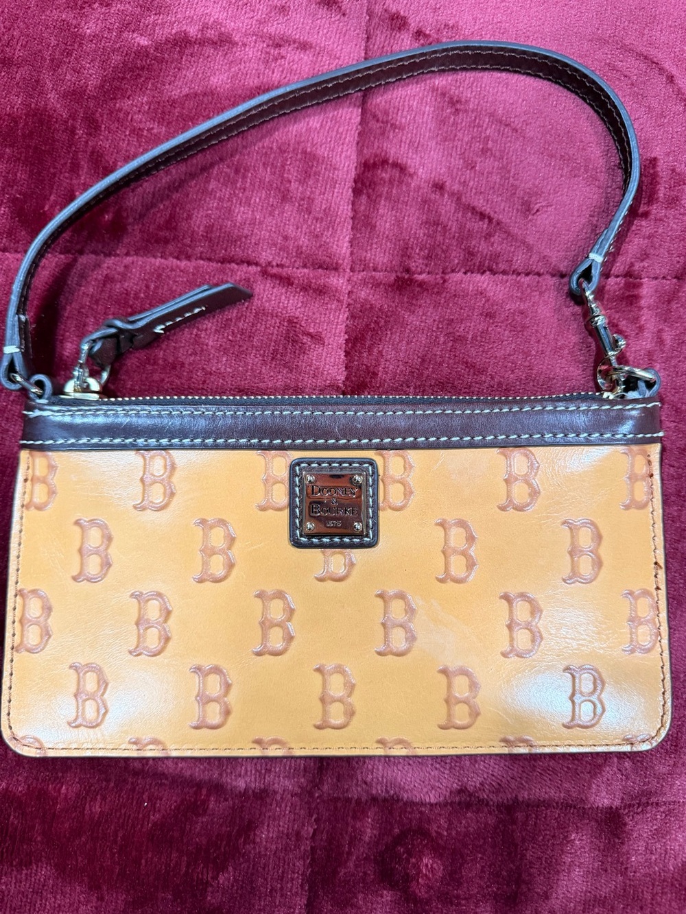 Dooney & Bourke Tan/Brown RedSox Logo-Embossed Wristlet